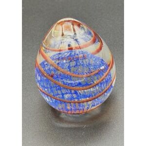 Murano Style Studio Art Glass Paperweight Blue Orange Swirl UV Reactive Cadmium